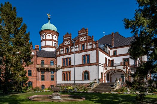 Beautiful fairytale castle of Wiligrad on a summer day.