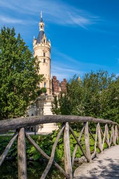 Beautiful fairytale castle in Schwerin on a summer day.