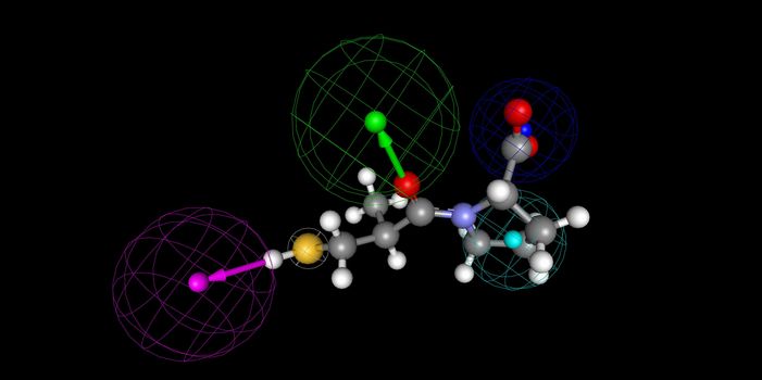 Captonitril molecular model with atoms