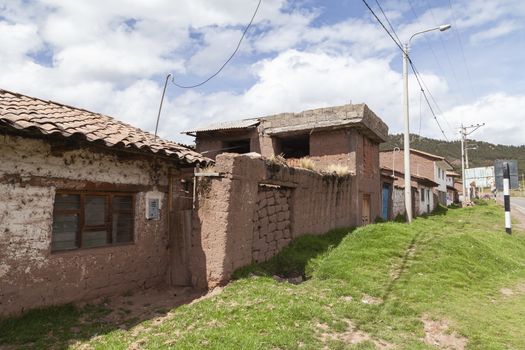 Ccorao, Peru - April 4, 2014: View of the houses in Ccorao, on the side of the road towards Taray and Pisac, Peru.