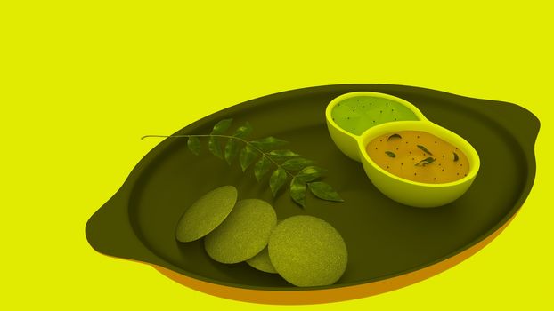close up of a bowl of vegetables, Indian food on yellow background.