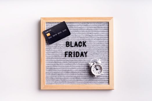 Black friday, seasonal sale concept. Text black friday on gray letter board on white background