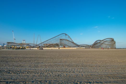 A Large Wooden Roller Coaster on a Pier at the Boardwalk in Wildwood New Jersey