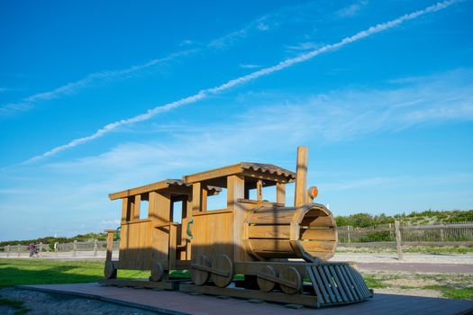 A Small Wooden Train on the Beach in Wildwood New Jersey