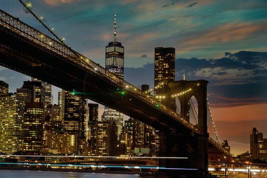 Brooklyn Bridge at sunset New York City Manhattan after sunset beautiful panorama cityscape USA