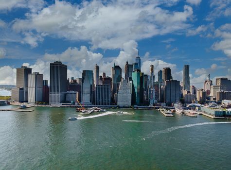 Close up the Brooklyn bridge during summer time in Manhattan New York City USA