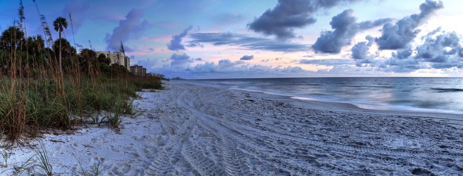 Sunset over the White sand at Delnor Wiggins State Park in Naples, Florida.