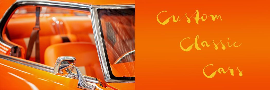 Custom vintage car banner with custom classic cars text announcement