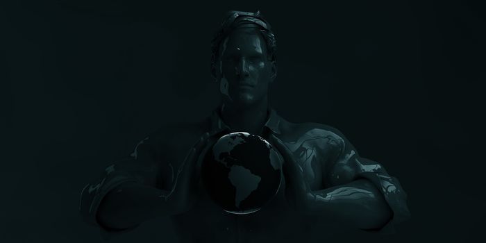 Global Strategy with Man Holding Globe for Business Dark Minimalist