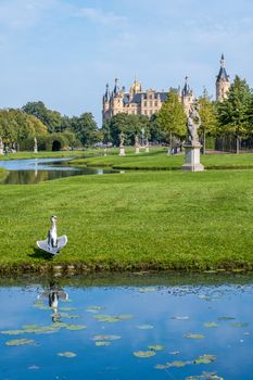 Beautiful fairytale castle in Schwerin on a summer day.