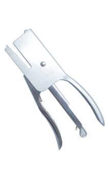 Insulated metal stapler in grey on a white background .Texture or background