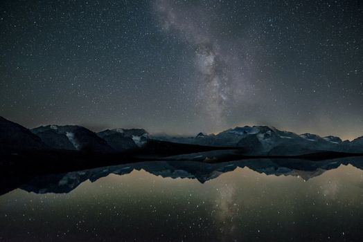 The milky Way over mountains and sea.Texture or background