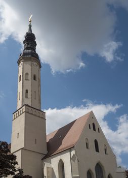 St. Pauls church in Historic old town of Zittau, Saxony, Germany. Summer sunny day, blue sky.