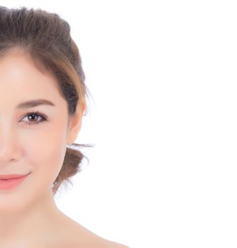 Beautiful girl with makeup, woman and skin care cosmetic concept / attractive asia girl on face isolated on white background.