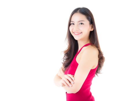 Beautiful young asian woman smiling of portrait isolated on white background. female model concept.