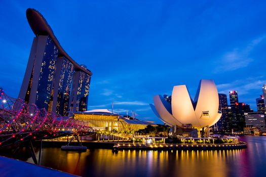 SINGAPORE - AUGUST 27, 2017: Marina Bay Sands hotel in Singapore. Marina Bay Sands is an integrated resort fronting Marina Bay in Singapore, August 2017, Singapore