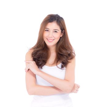 Beautiful girl with makeup, woman and skin care cosmetics concept / attractive asia girl on face isolated on white background.