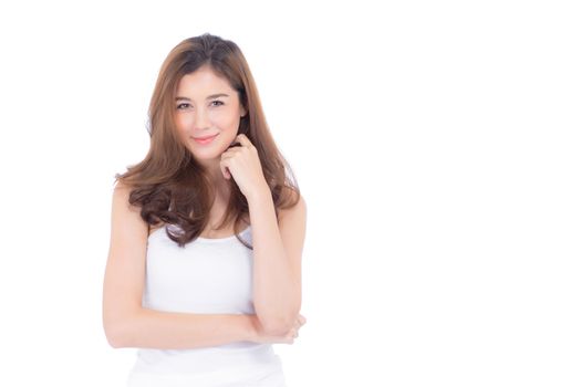 Beautiful girl with makeup, woman and skin care cosmetics concept / attractive asia girl on face isolated on white background.