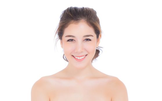 Beautiful girl with makeup, woman and skin care cosmetics concept / attractive asian girl on face isolated on white background.