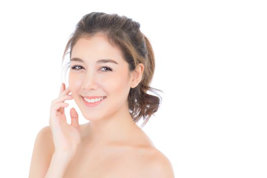 Beautiful girl with makeup, woman and skin care cosmetics concept / attractive asian girl on face isolated on white background.