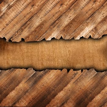 Two combined wooden elements for design and interior with wooden