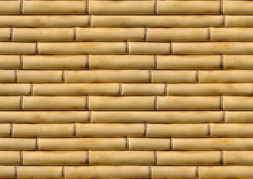 Solid bamboo fence with flat horizontal masonry