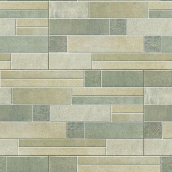 Kitchen tiles are made in green color scheme with geometric pattern