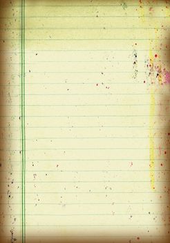 Torn from a notebook stained with colored paint sheet .Texture or background