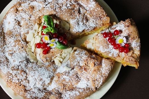 Sweet Apple pie sprinkled with powdered sugar