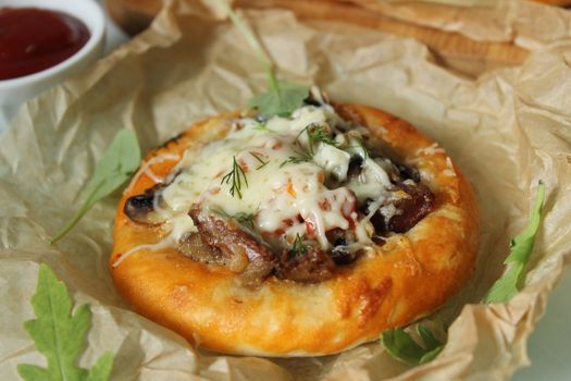 Delicious Belarusian smarenka with meat and cheese .Texture or background