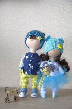 Soft decorative handmade dolls brother and sister