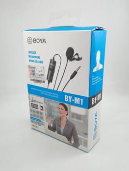 MANILA, PH - SEPT 22 - Boya lavalier microphone by - m1 box on September 22, 2020 in Manila, Philippines.