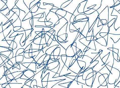 scrawl blue on white background. Abstract illustration scribble. children drawing doodles. babies who write. marking text.