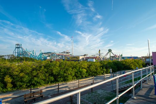 A View of the Amusement Park Pier Full of Rides on the Wildwood Boardwalk in New Jersey