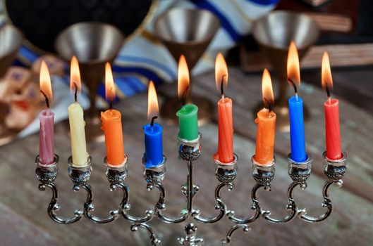 Jewish holiday Hanukkah with menorah in the Jewish Festival