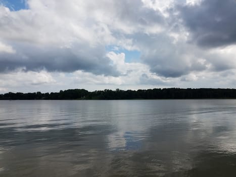 lake or pond or river water with clouds in sky