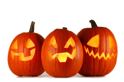 Three Halloween Pumpkins isolated on white background