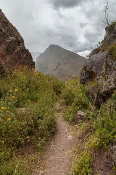 Path between the hills surrounding the Archaeological Park of Pisac, near the Vilcanota river valley, Peru.