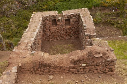 Pisac, Peru - April 4, 2014: Archaeological Park of Pisac, ruins and constructions of the ancient Inca city, near the Vilcanota river valley, Peru.