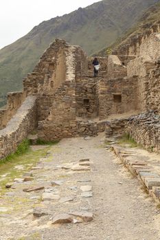 Ollantaytambo, Peru - April 4, 2014: Ollantaytambo Archaeological Site, ruins and constructions of ancient Incas, near the Vilcanota river valley, Peru.