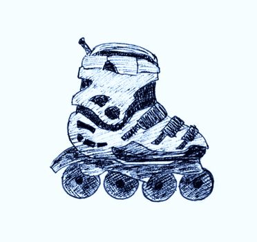Roller skate. Hand-drawn sketch illustration isolated on white background.