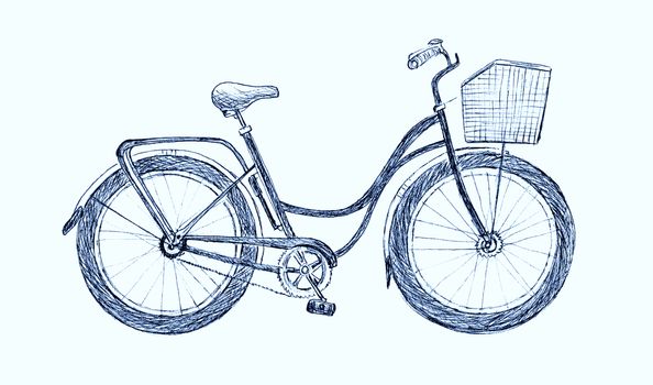 Vintage road bicycle hand drawn illustration. Eco transport sketch isolated on light background