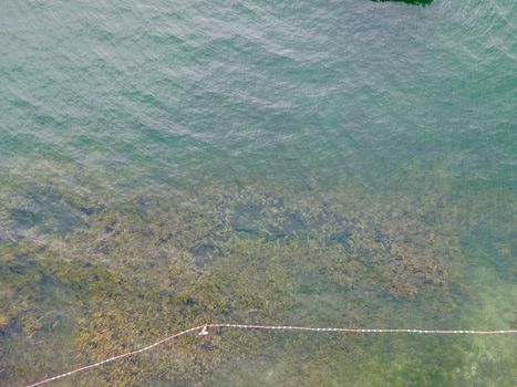 Drone shot over water. Background of lake. Birds view