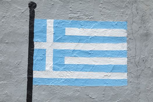 Childish style drawing, of the flag of Greece, painted on a wall.