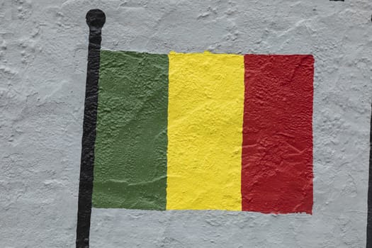 Childish style drawing, of the flag of Senegal, painted on a wall.