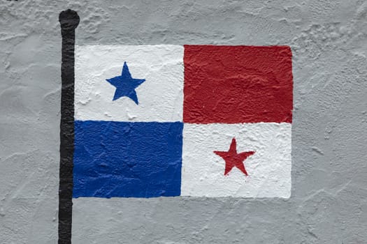 Childish style drawing, of the flag of Panama, painted on a wall.