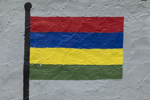 Childish style drawing, of the flag of Mauritius island, painted on a wall.