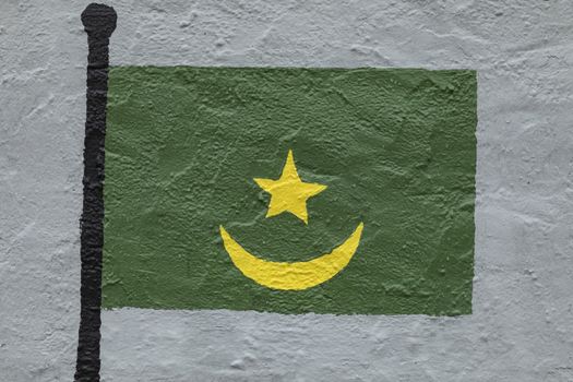 Childish style drawing, of the flag of Mauritania, painted on a wall.