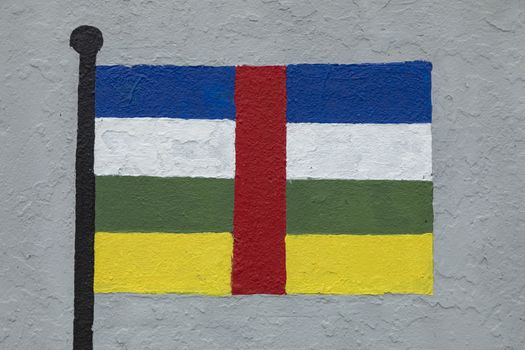 Childish style drawing, of the flag of Central African Republic, painted on a wall.