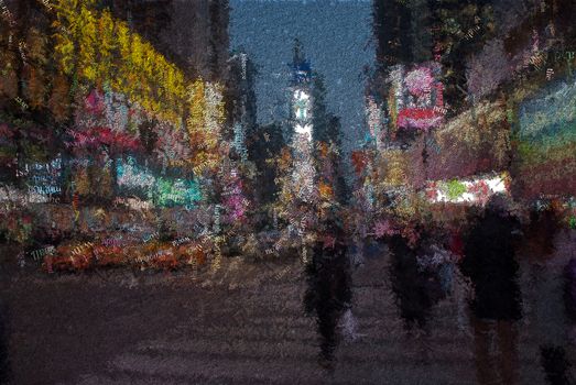 Time square. New York. Image composed entirely of words. 3D rendering